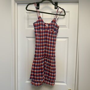 Fiorucci Women’s Red White And Blue Checkered Plaid Mini Dress Size 26 NWT